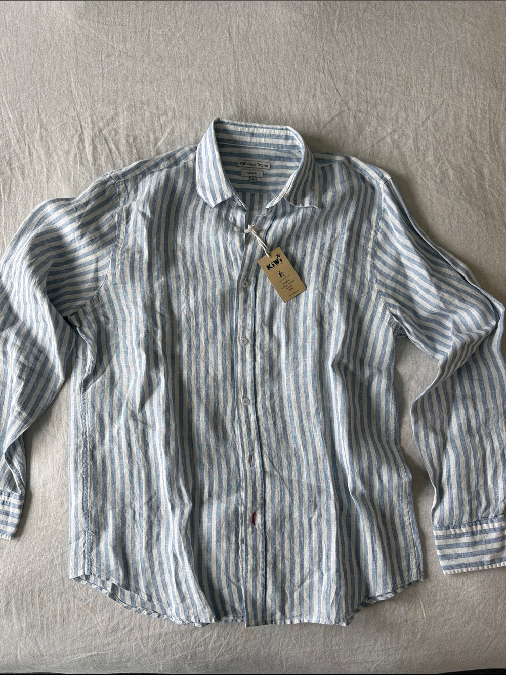 Kiwi Light Blue & White Striped Casual Button-Down Shirt